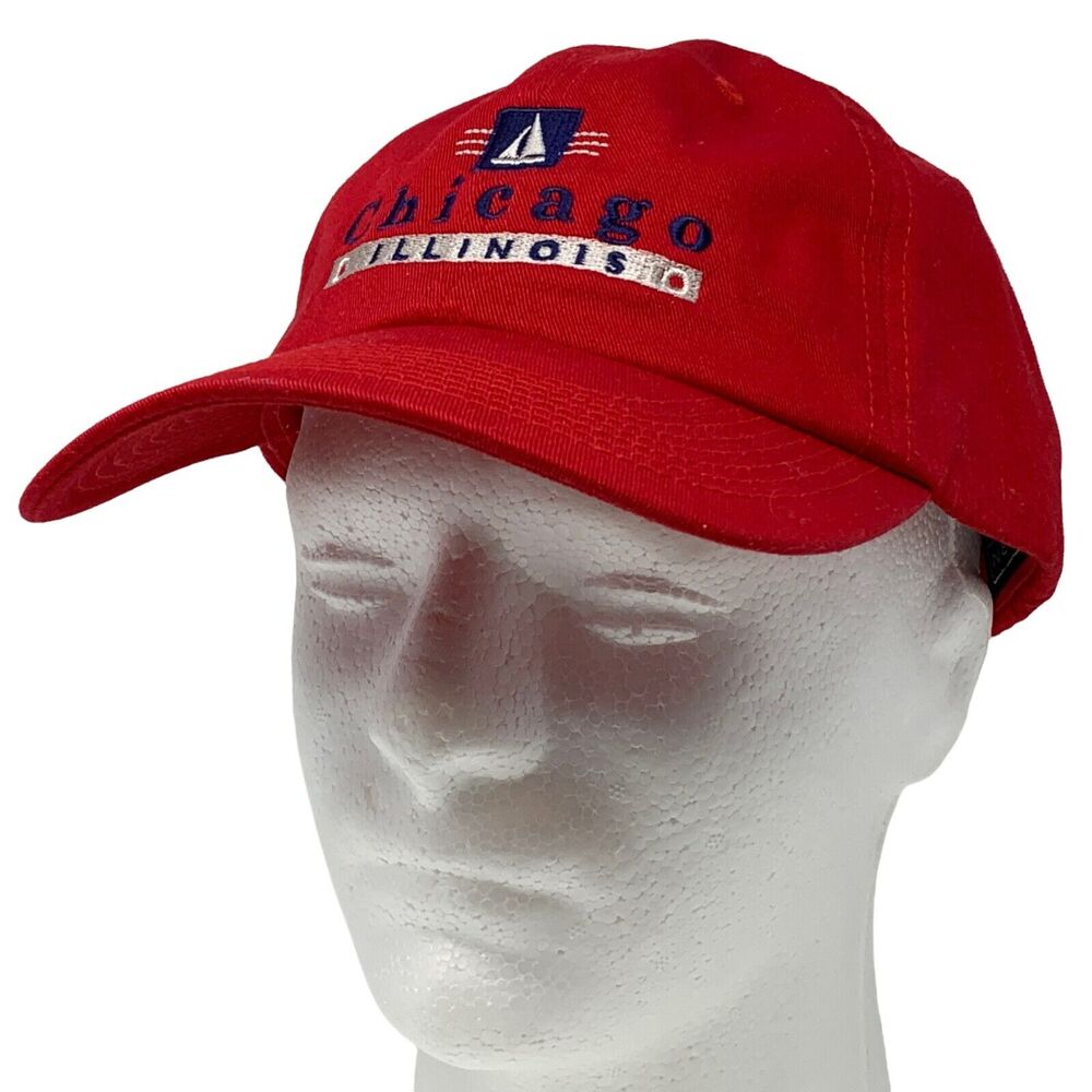 Chicago Illinois Dad Hat Cap Red Sailboat Nautical 6 Panel Strapback Perrin